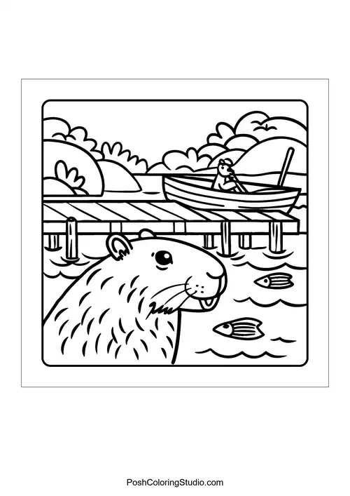 An otter sleeping under a tree with a bird perched above.
