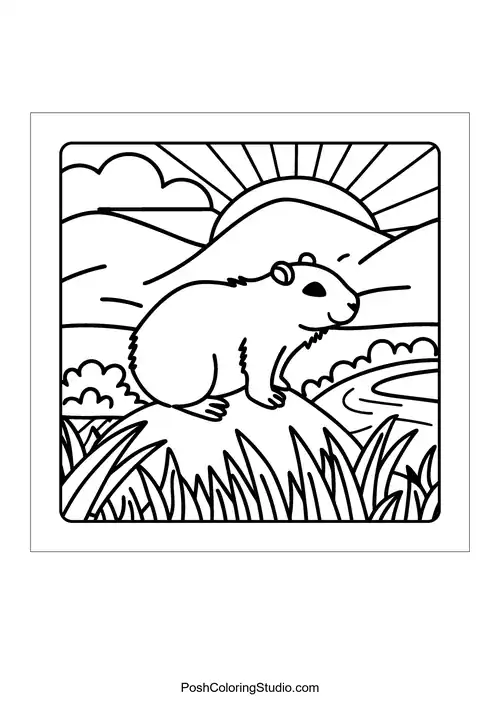 An otter swimming in a pond with a fisherman in a boat.