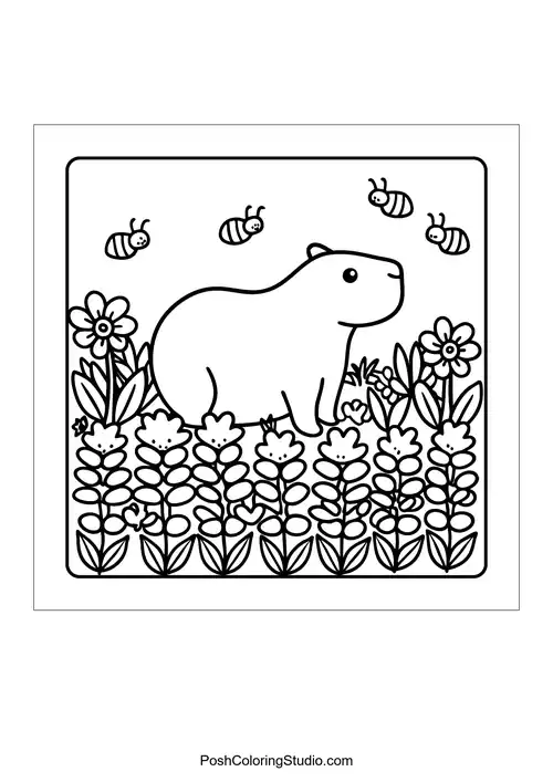 An otter sniffing flowers in a garden filled with sunflowers.