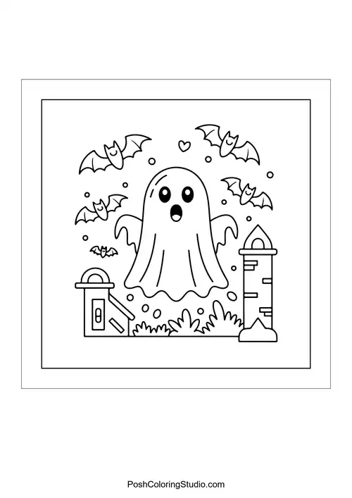 Cute Halloween Ghost Coloring Pages sample thumbnail