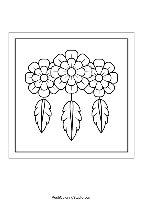 Three flowers with leaves in a decorative arrangement.