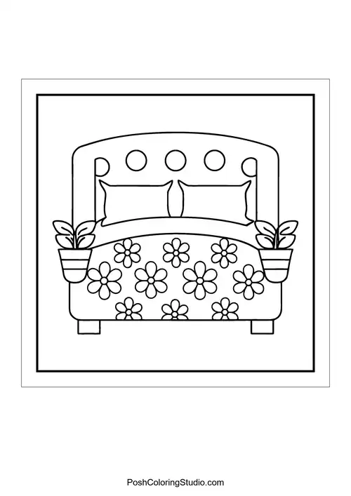 A cozy bed adorned with floral patterns and pillows.