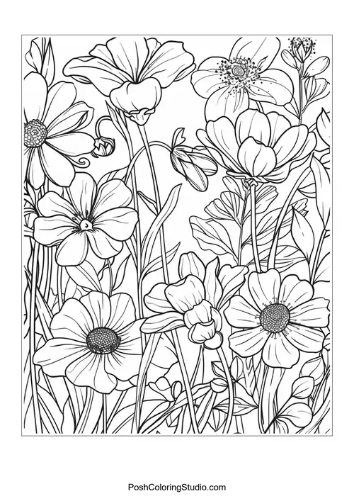 A collection of wildflowers with intricate details.