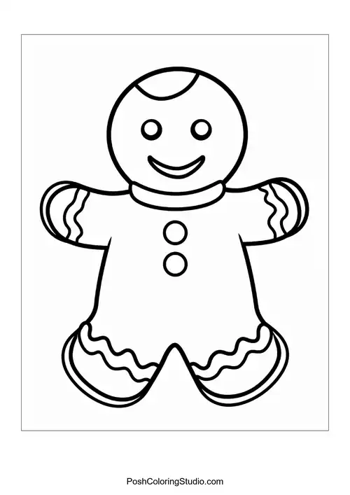 A gingerbread man with a bowtie and wavy icing patterns.