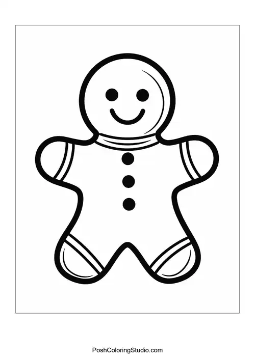 A gingerbread man with a smiling face and minimal details.