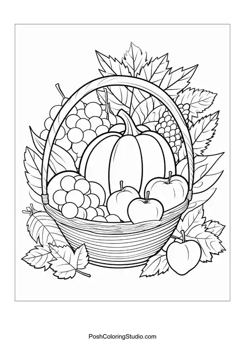A basket filled with assorted fruits and flowers.