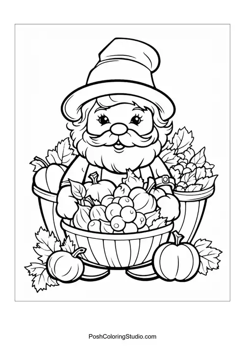 A basket filled with various fruits and leaves.